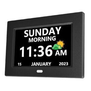 LXBYJKJ 7 Inch Digital Clock with Day and Date for Elderly Alzheimer's Dementia Clock Customizable Alarms and Medicine Reminders 3 Display Modes Large Font Digital Alarm Clock for Seniors Black