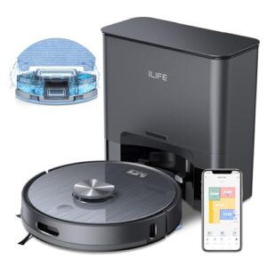 ILIFE T20s Self-Emptying Robot Vacuum and Mop Combo, 5000Pa Suction, 70-Day Capacity, LiDAR Navigation, 260mins Runtime, App/Alexa Control, Robotic Vacuum Cleaner for Hard Floors, Carpets and Pet Hair